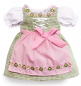 Preview: Puppen-Dirndl grün-rosé 42-48cm