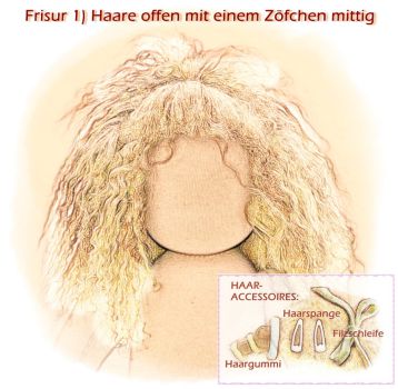 Teil 3/4: Gr 54cm Puppenhaare/Frisur aus Tibetlammfell STROHBLOND-ROSÈ/gemischte Haarlänge 9-12cm