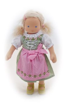 Puppen-Dirndl grün-rosé 42-48cm