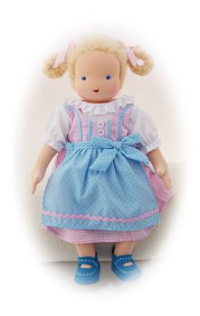 Puppen-Dirndl rosé-blau 42-48cm