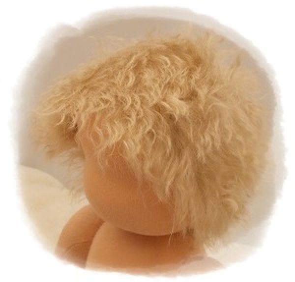 Teil 3/4: Gr 54cm Puppenhaare aus Mohairfellgewebe STROHBLOND/Haarlänge 4cm