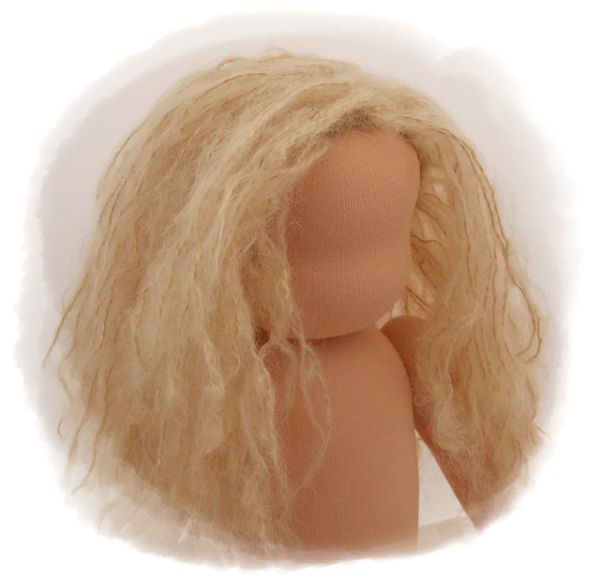 Teil 3/4: Gr 30cm Puppenhaare/Frisur Glattmohairgarn STROHBLOND/Haarlänge 9cm