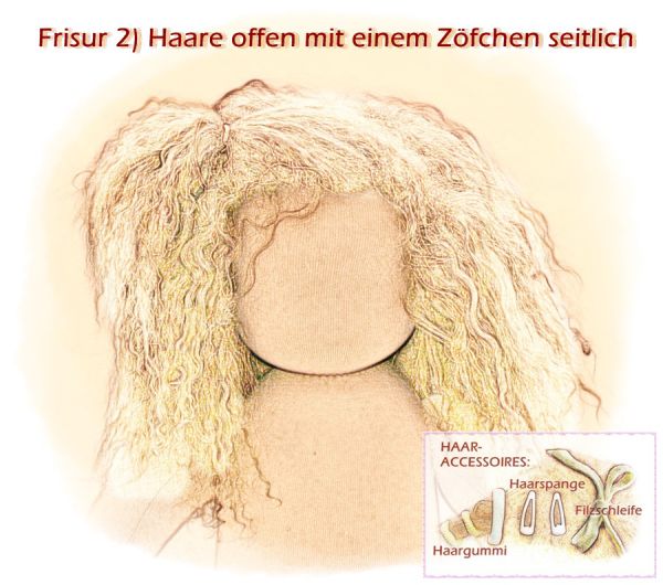 Teil 3/4: Gr 40-48cm Puppenhaare/Frisur aus Tibetlammfell STROHBLOND-ROSÈ/gemischte Haarlänge 9-12cm