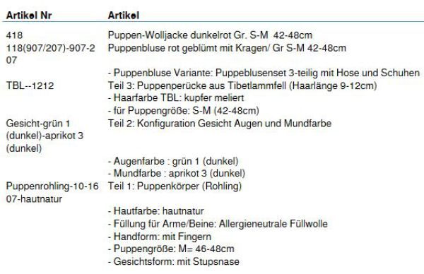 Wunschpuppe für Bestellung 201710166