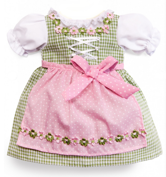 Puppen-Dirndl grün-rosé 42-48cm